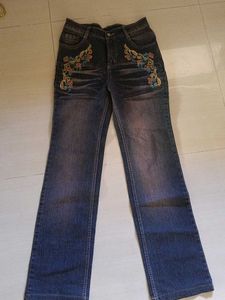 Embroidered Blue Denim Jeans