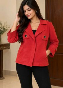 Red Faux Suede Cropped Jacket