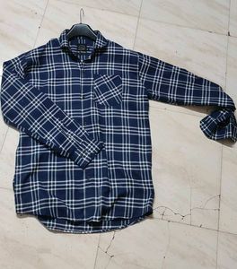 Navy Blue Checkered Casual Shirt –