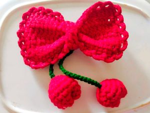 Red Crochet Bow Hair Clip with Cherries
