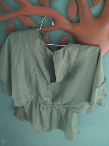 Chic Sage Green Ruffle Sleeve Top