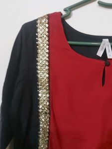 Black And Maroon Cotton Kurta