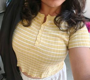 Cute Korean Mustard Yellow Crop Top