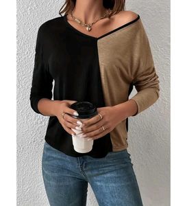 Color Block V-Neck Long Sleeve Top