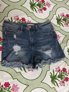 Distressed Denim High-Waisted Shorts