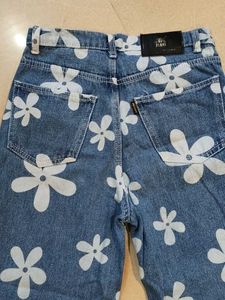 Daisy Print Wide Leg Jeans