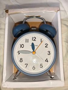 Retro Twin Bell Alarm Clock Matte Metal blue