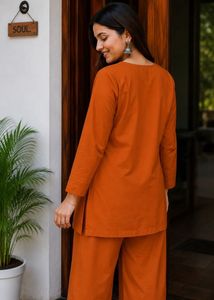 Rust Embroidered Kurta and Palazzo Set