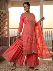 Beautiful Coral Kurta Sharara Set