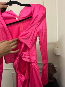 Vibrant Pink Satin Party Dress