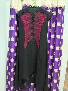 Stylish Black Kurta with Pink Geometric Print