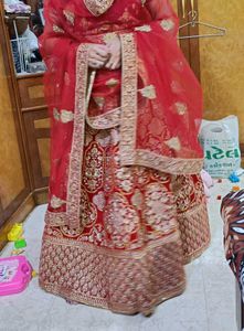 Red &amp; Gold Embroidered Wedding Lehenga