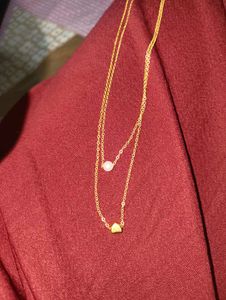 Gold Layered Necklace with Pearl and Heart