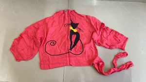Cute Cat Print Pink Top