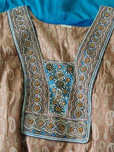 Brown Embroidered Kurta with pazami and dupatta