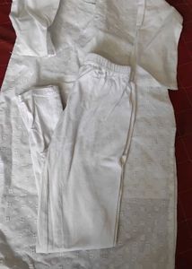 White Cotton Chikankari Kurta Set for girls