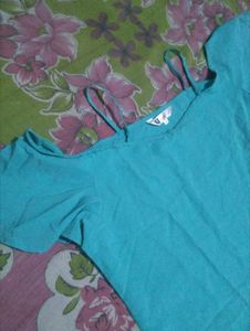 Teal Cold Shoulder Top