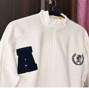 white Varsity Style Zip-Up Jacket