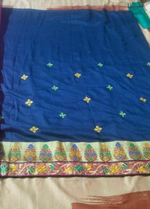 Elegant Blue Embroidered Saree