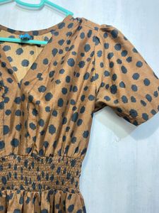 Brown Spot Tiered Midi Dress