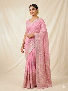 Beautiful Pink Embroidered Saree