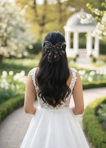 kantha stich black hair bow clip