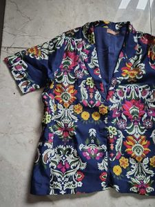 Vibrant Floral Print Silk Blend Blazer