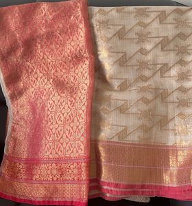 Elegant Cream & Pink Silk Saree