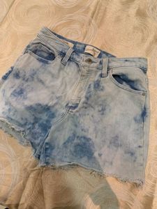 High-Rise Acid Wash Distressed Denim Shorts