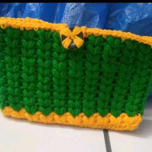 Handmade Crochet Clutch - Green &amp; Yellow