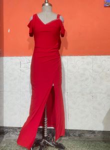 Elegant Red Maxi Dress with Slit