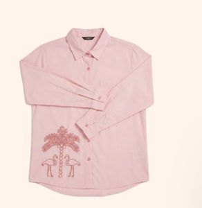 Pink oversized Flamingo embroidered Shirt