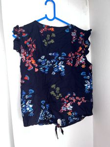 navy blue front tie up button top