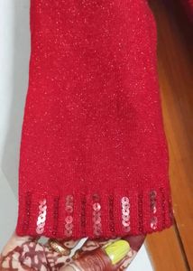 Sparkly Red Turtleneck Top