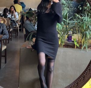 Chic Black Ribbed Bodycon Dress