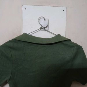Green Crop Top with Collar