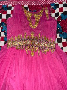 Vibrant Pink Net Ethnic Gown