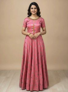 Elegant Pink Brocade Gown