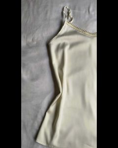Cream Satin Camisole Top with Pearl Detail