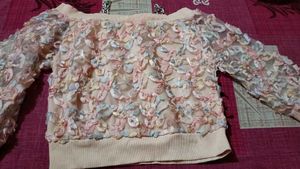 Charming Pastel 3D Floral Off-the-Shoulder Top