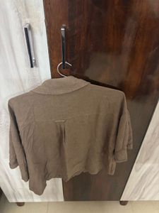 Brown Collared Crop Shirt
