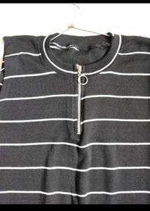 Striped Ribbed Zipper Dress