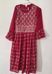 dark pink dress with dupatta set