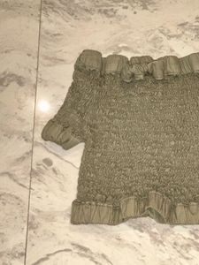 Olive Green Smocked Off-Shoulder Top