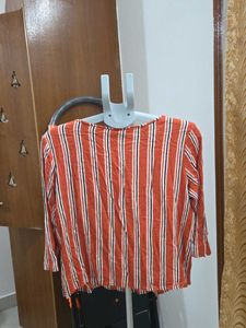 Fame Forever Orange Striped 3/4 Sleeve Top