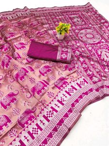 Elegant Pink Elephant Print Saree