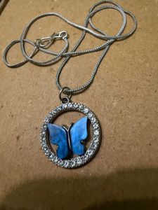 Sparkling Blue Butterfly Charm Pendant