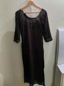 Elegant Brown Handwork Kurta set with Embellishmen
