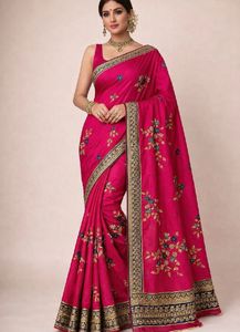 Elegant Pink Embroidered Silk Saree