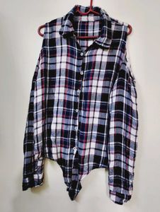 Cold Shoulder Plaid Top